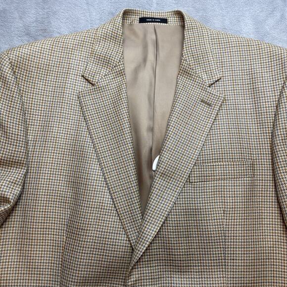 Lauren Ralph Lauren 100% Silk Blazer Jacket Mens 44R Gold Houndstooth 2 Button - Picture 1 of 16